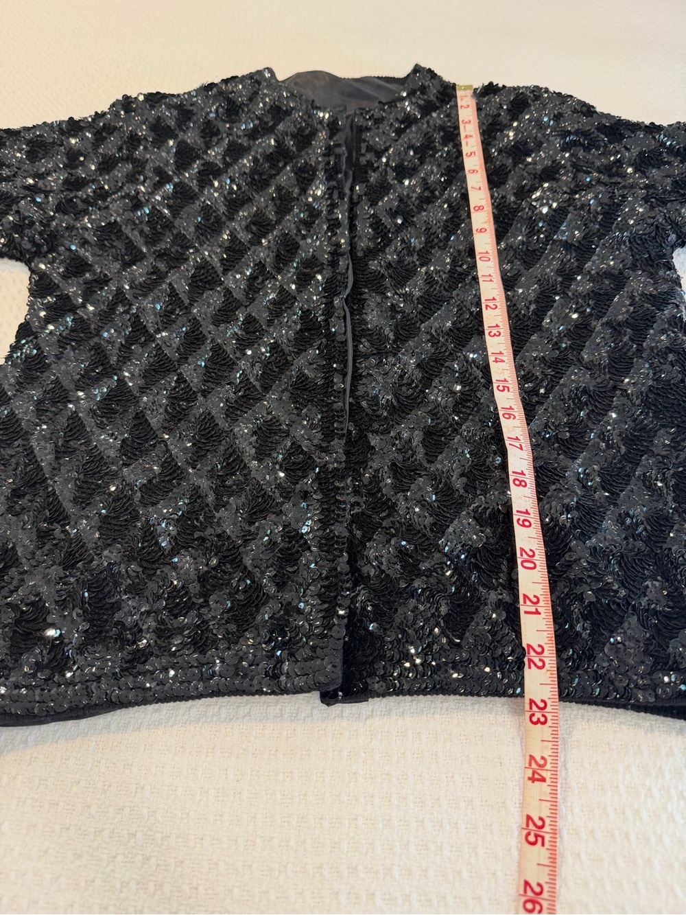 Vintage 60-70s Sparkle Heavy Sequin Black Wool Cardigan Size 42  Fits like Small - Picture 14 of 16